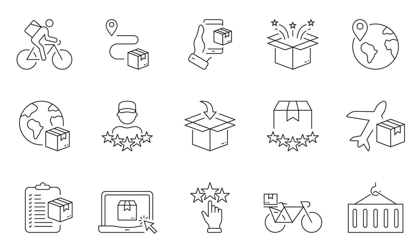 Online Store Line Icon Set. Delivery Service and E-commerce Linear Pictogram. Global Purchase, Order Shipping Outline Symbol. Parcel Box, Container Sign. Editable Stroke. Isolated Vector Illustration.