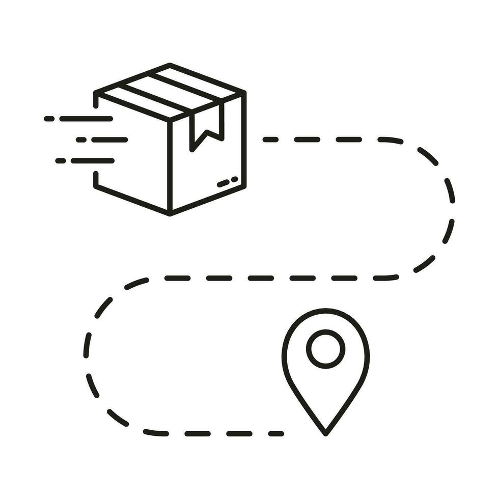 Pin on Map with Box, Shipment Distance Silhouette Icon. Parcel Location Glyph Pictogram. Delivery Service Route Solid Sign. Order Path Symbol. Isolated Vector Illustration.