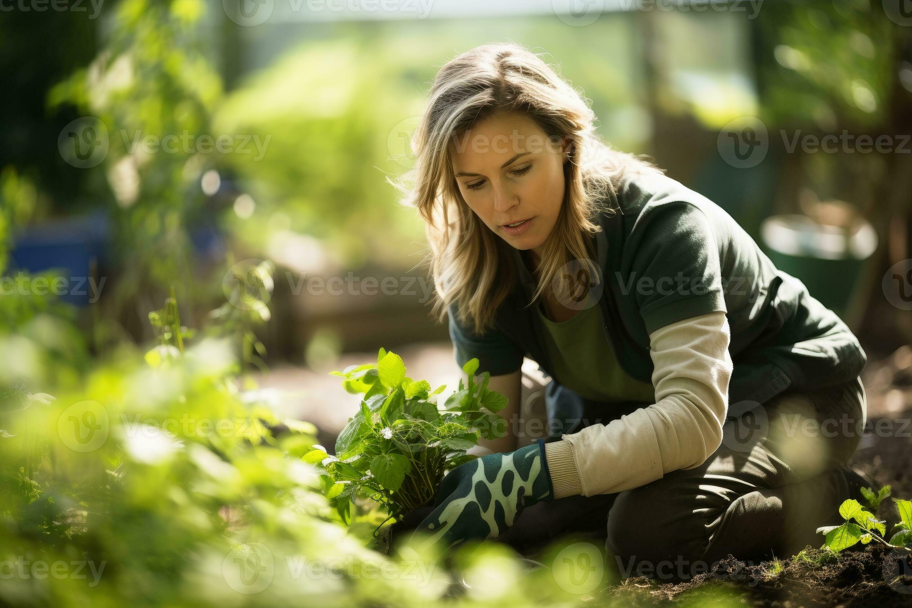 A gardener at work with plants and flowers.AI generative 30771921 Stock