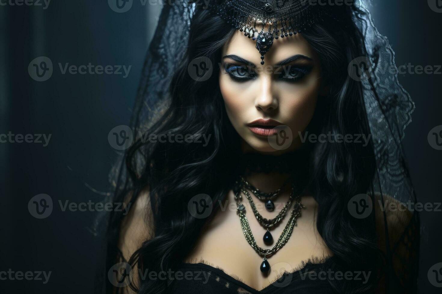 un hermosa gótico mujer retrato en un tradicional gótico vestido.ai generativo foto