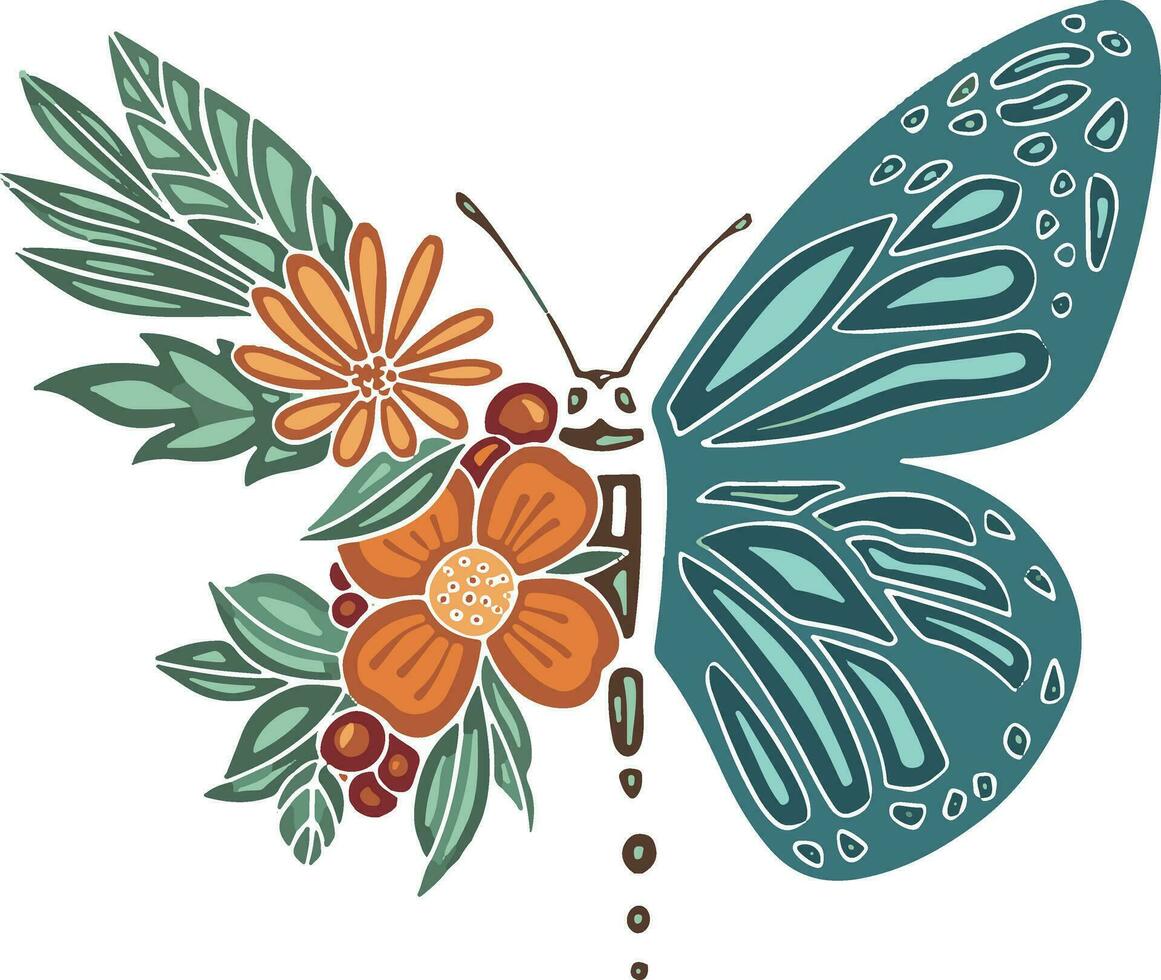 símbolo de primavera mariposa polilla decorado con primavera flores, ilustración vector