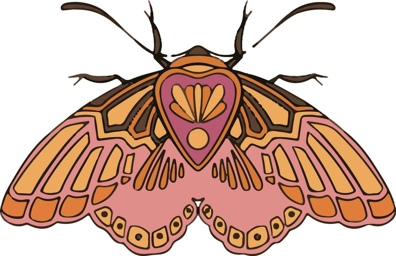 símbolo solar original naranja y rosado polilla mariposa, ilustración vector