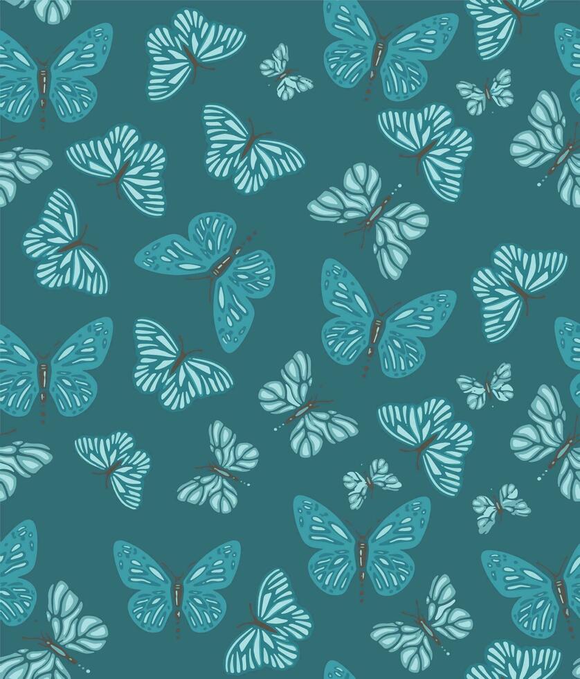 Pattern gentle turquoise butterflies seamless vector