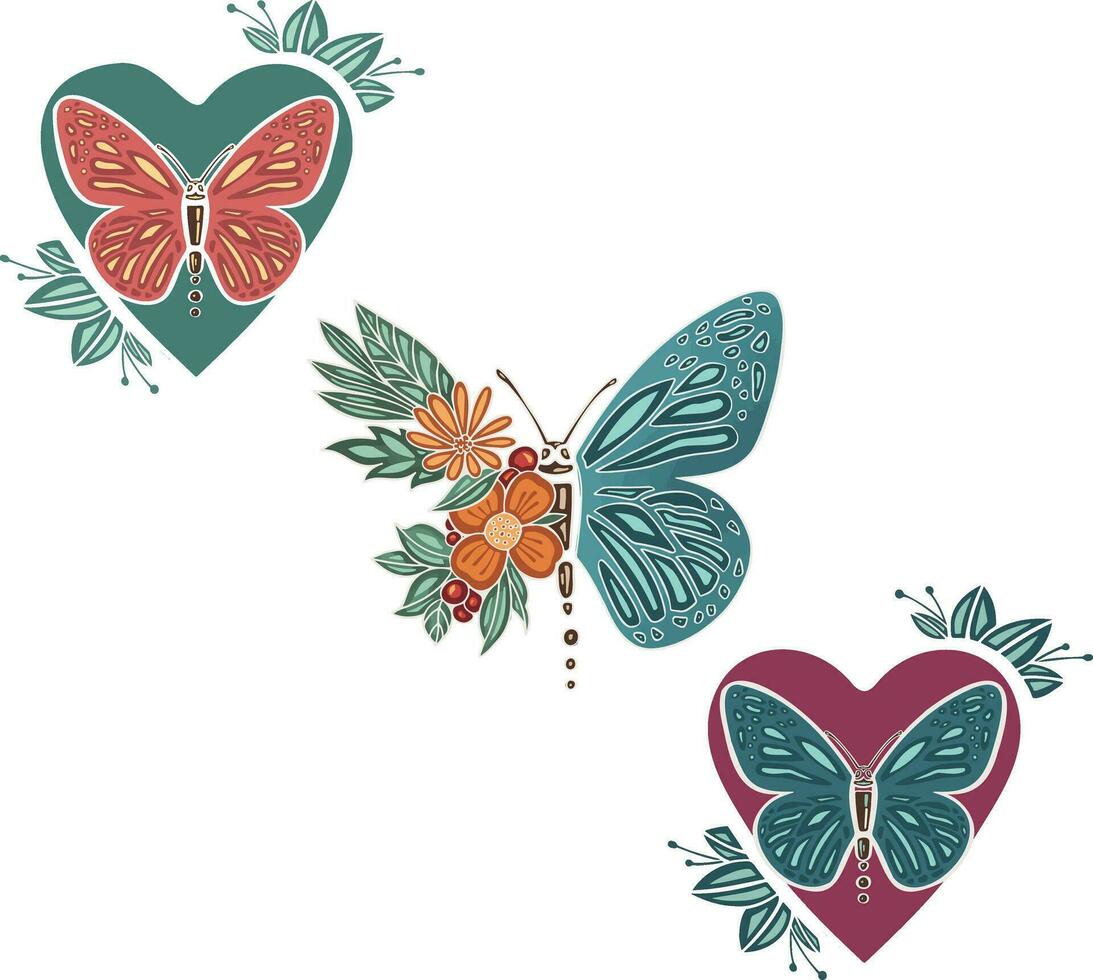 hermosa de colores étnico amor mariposas son mano dibujado vector
