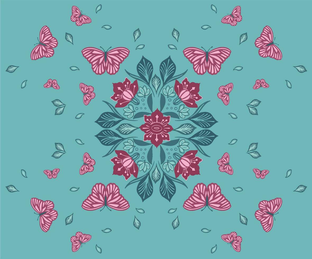 Delicate seamless pattern with butterflies on  turquoise backgro vector