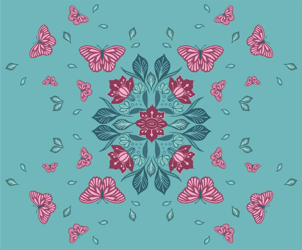 Delicate seamless pattern with butterflies on  turquoise backgro vector