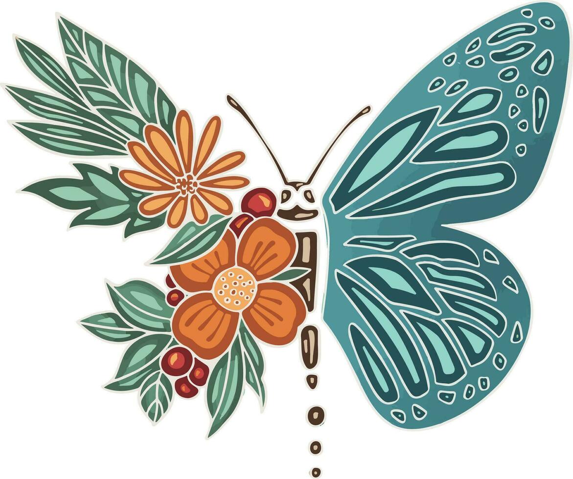 Beautiful colored ethnic love butterflies are hand drawn vector