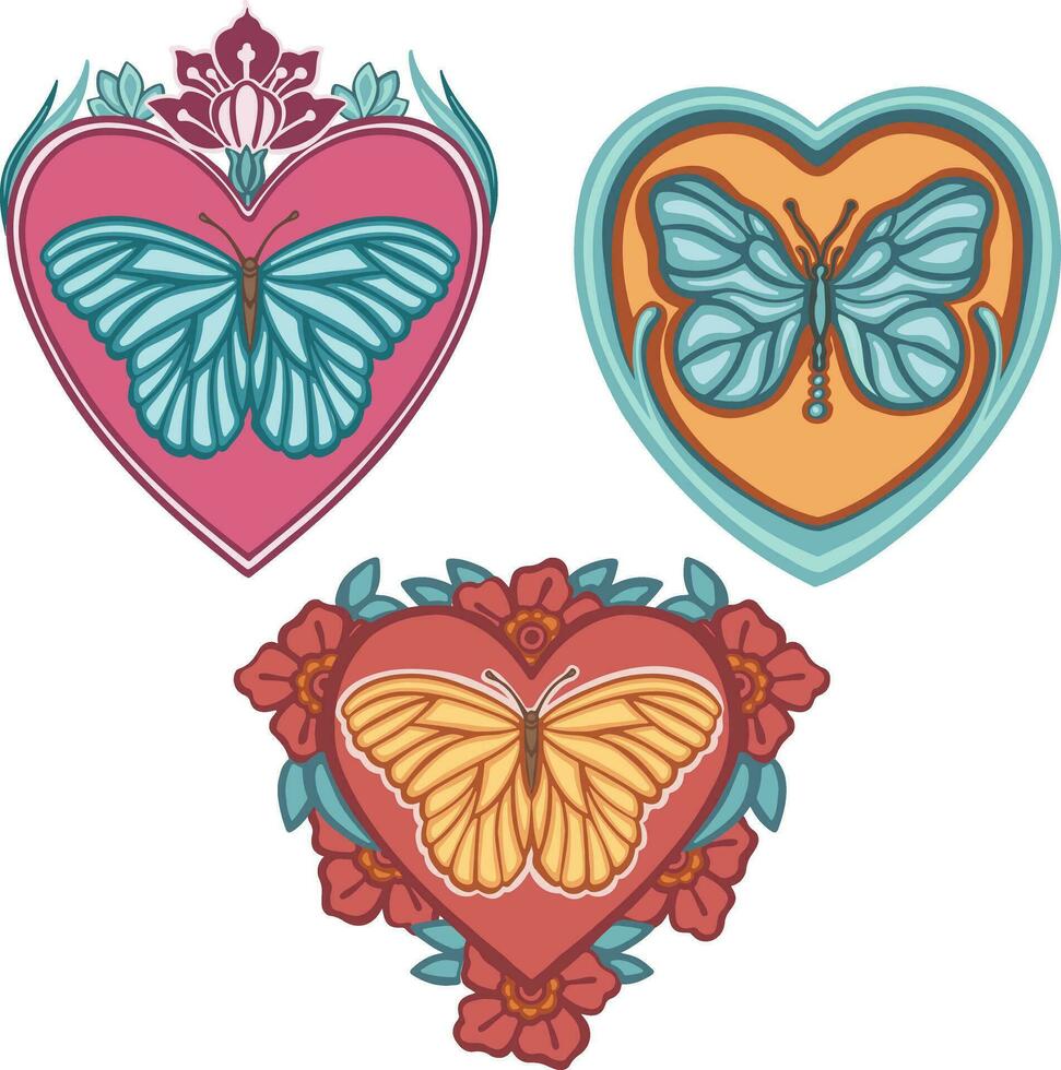 Beautiful colored ethnic love butterflies are hand drawn vector