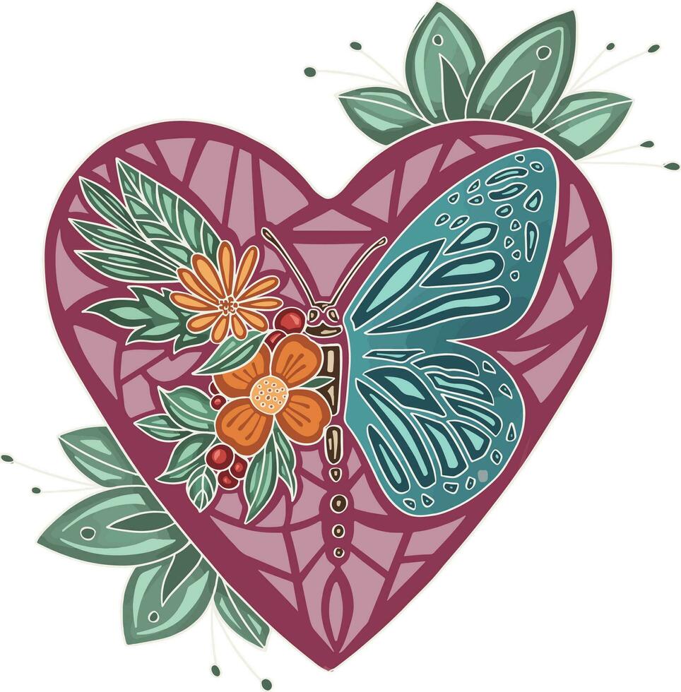 butterfly bright colored ethnic boho style vector illustration