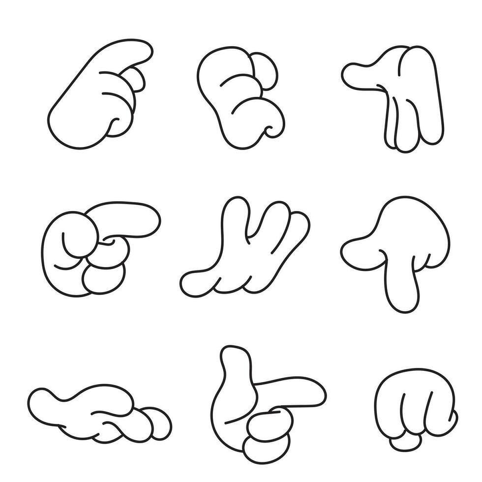 Hands poses. Female hand holding and pointing gestures, fingers crossed, fist, peace and thumb up. Cartoon human palms and wrist vector set. Communication or talking with emoji for messengers