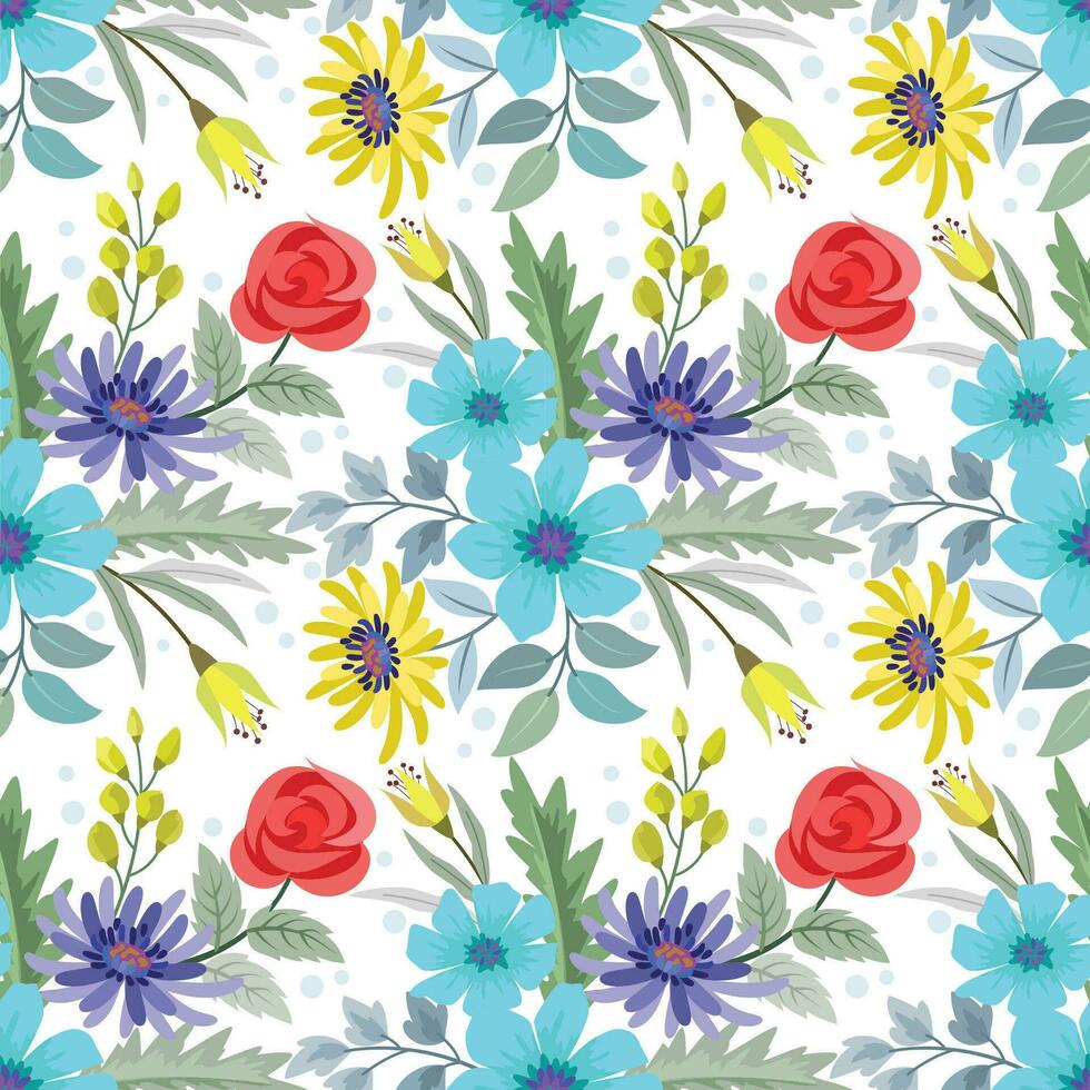 colorful hand draw flowers seamless pattern vector