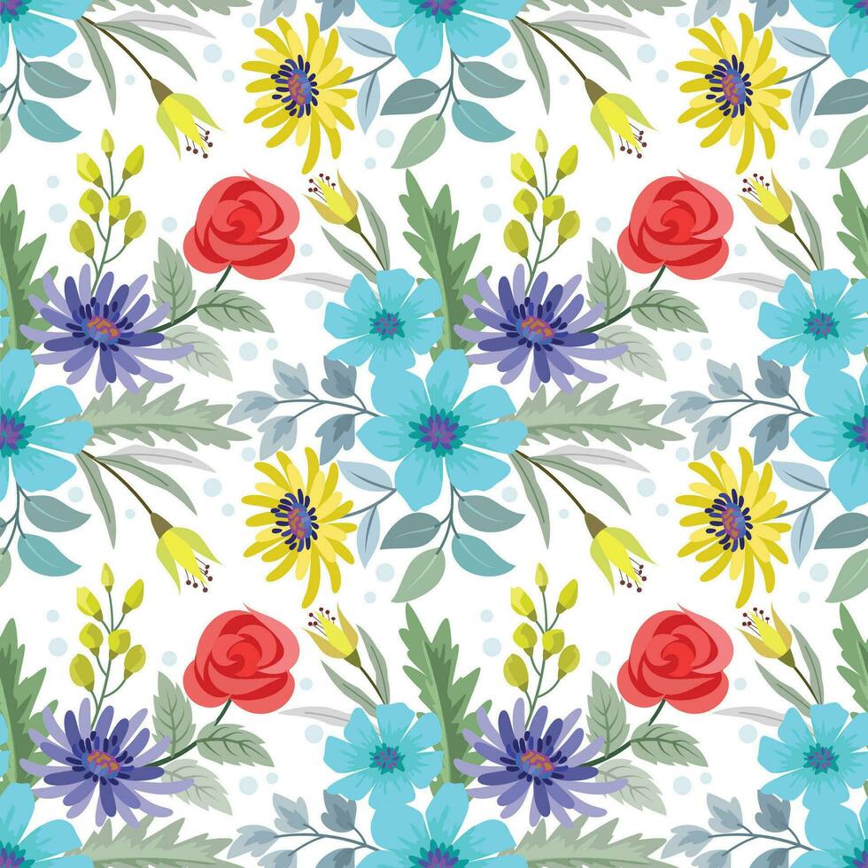 colorful hand draw flowers seamless pattern vector