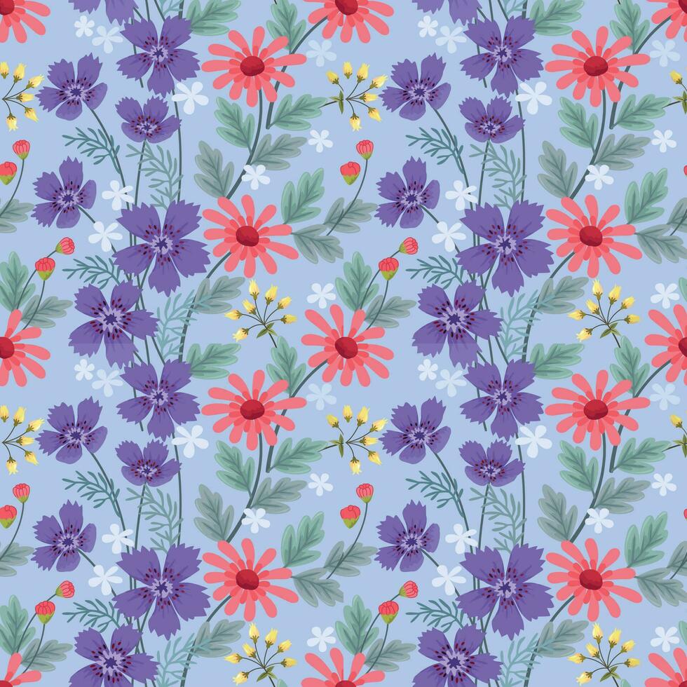 colorful hand draw flowers seamless pattern vector