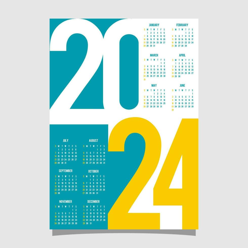 Calendar 2024 Abstract design typography template vector