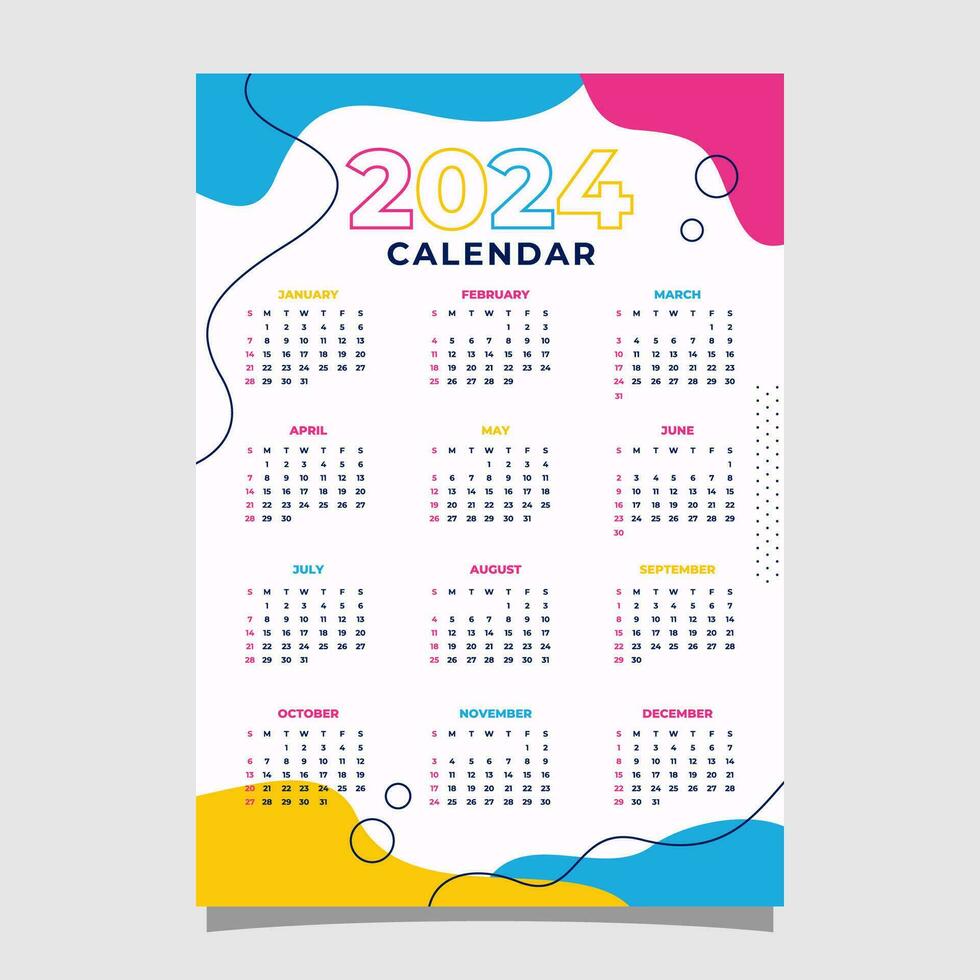 Calendar 2024 abstract geometric memphis template 30772123 Vector Art