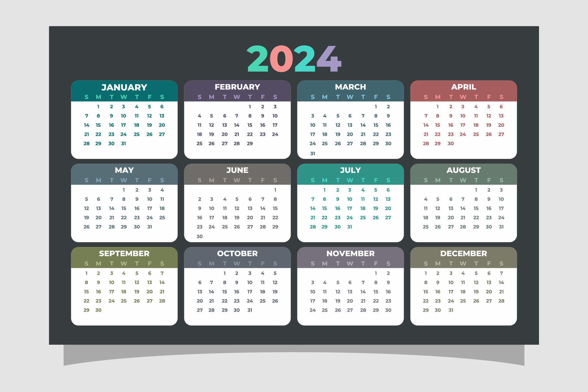 Creative minimal wall calendar 2024 template 30772125 Vector Art at