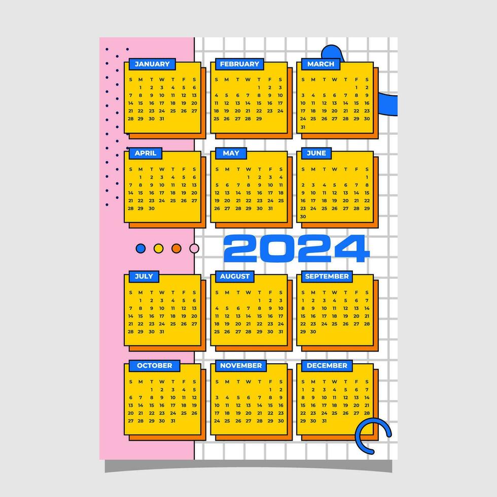 calendar 2024 memphis background design template 30772127 Vector Art at