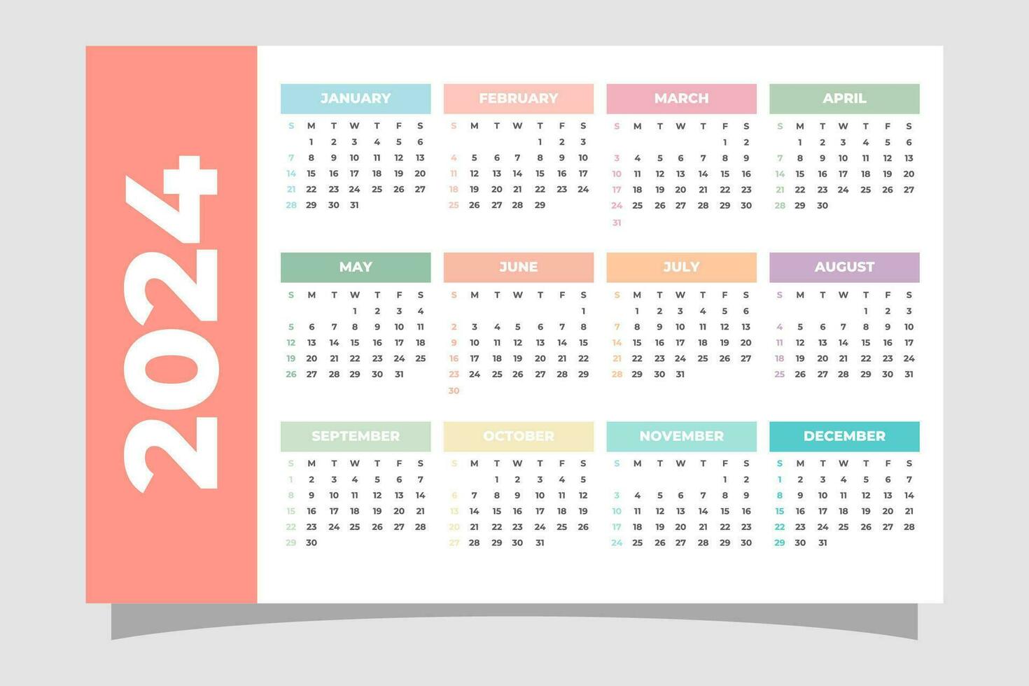 Calendar 2024 year simple design template vector