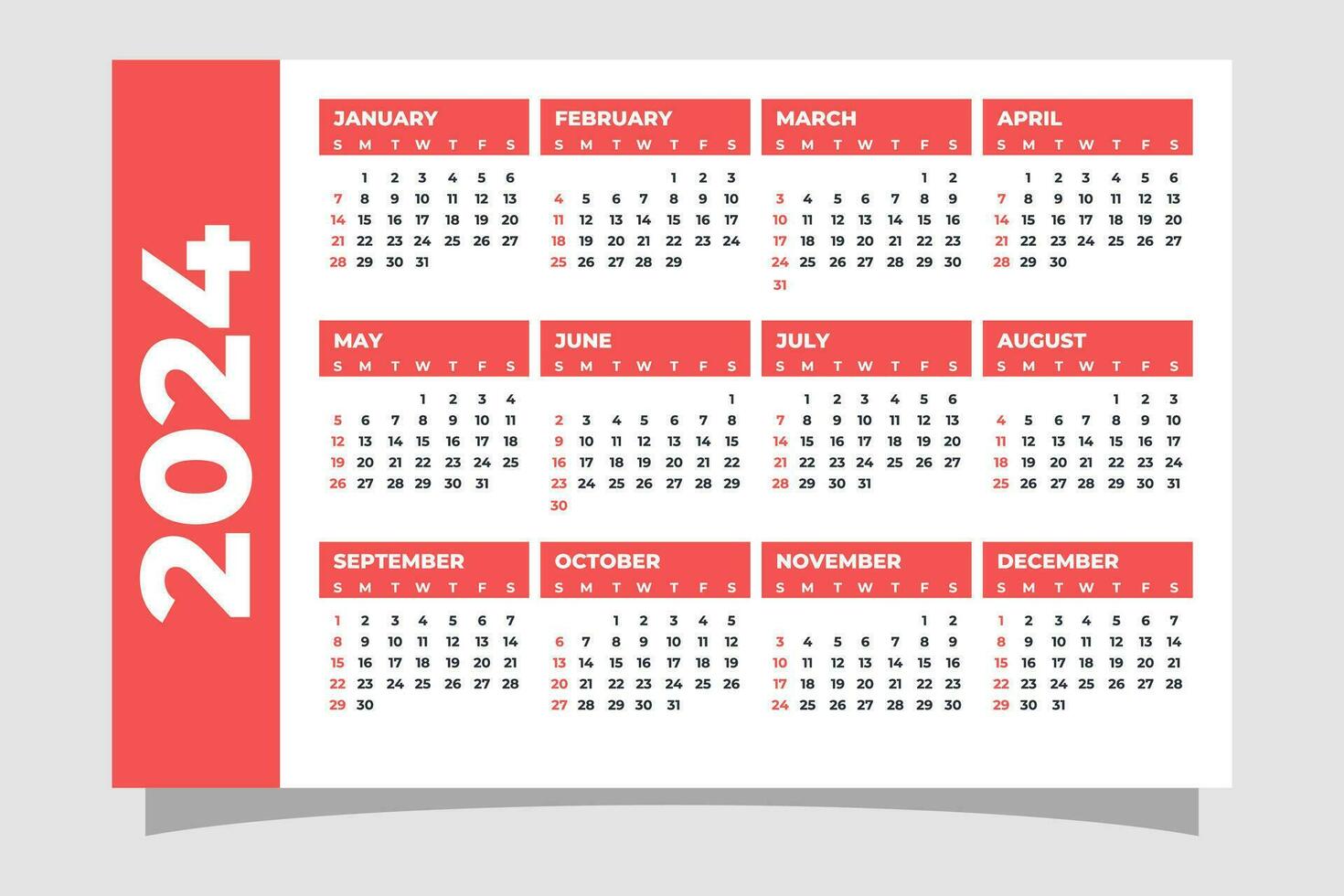 Wall calendar 2024 template in a minimalist style vector
