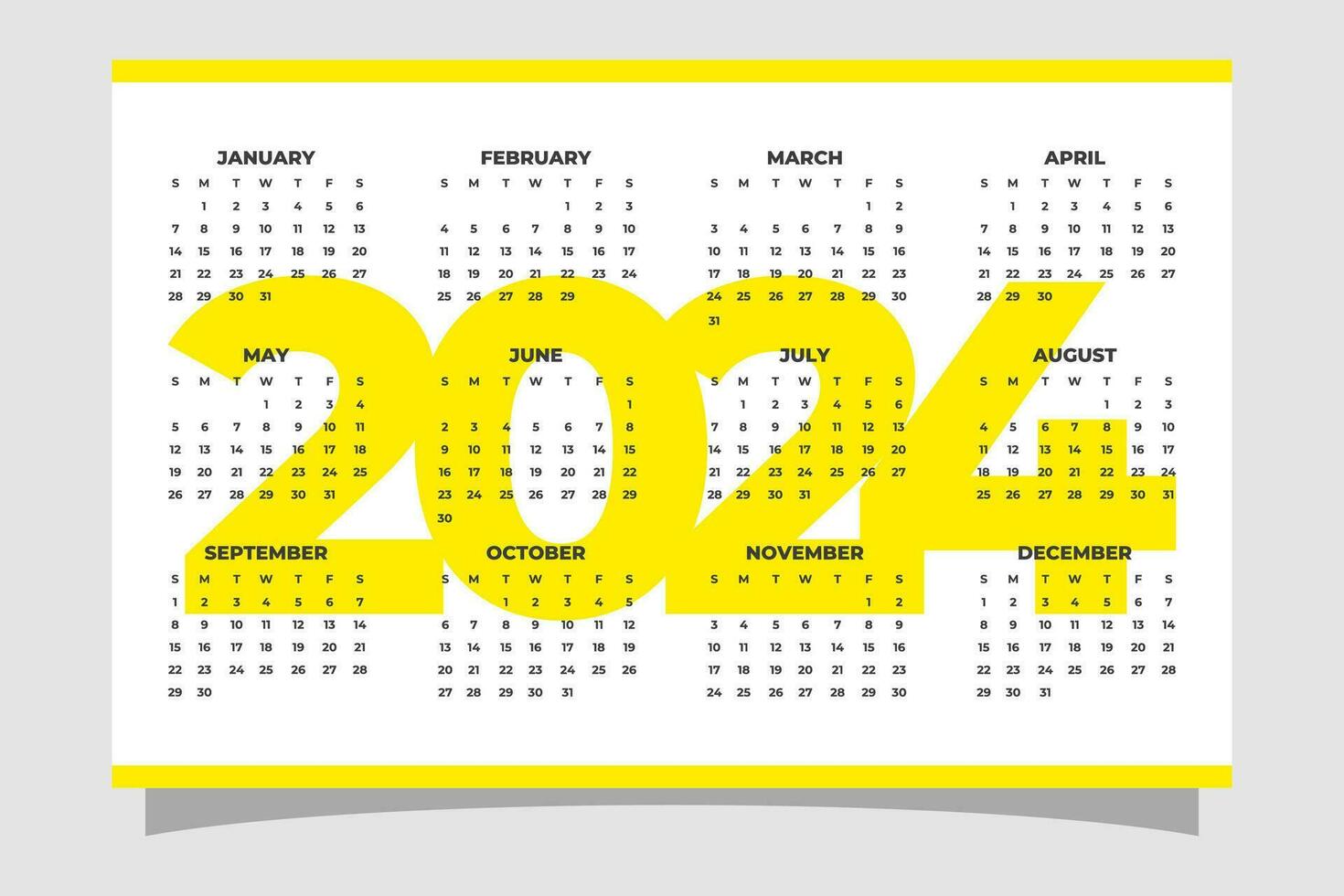 Wall calendar template for 2024 year minimalist style vector