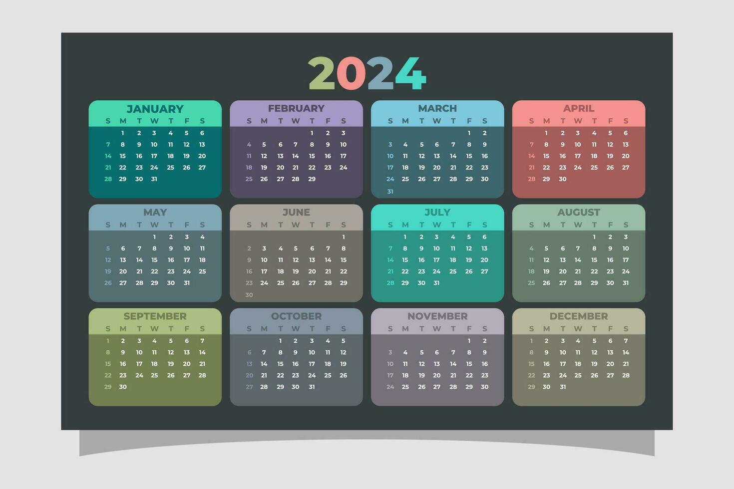 Creative minimal wall calendar 2024 template vector