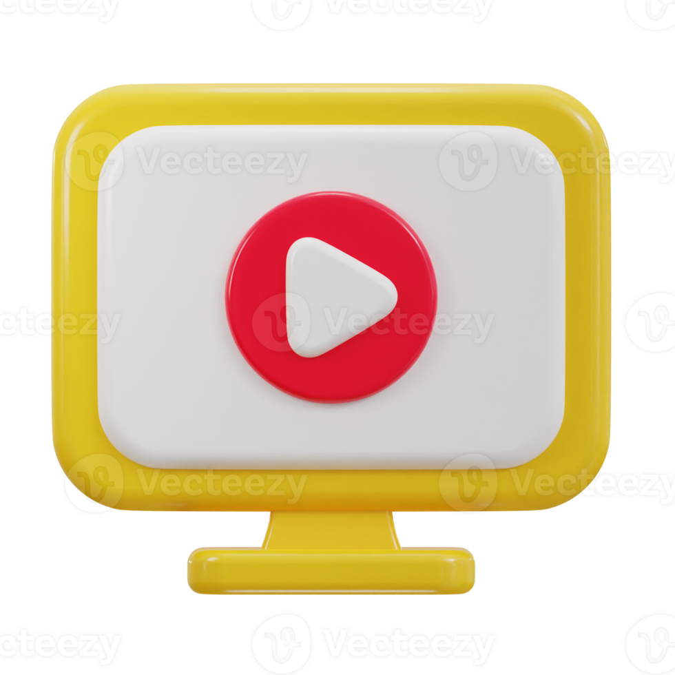 3d monitor with video play button icon png