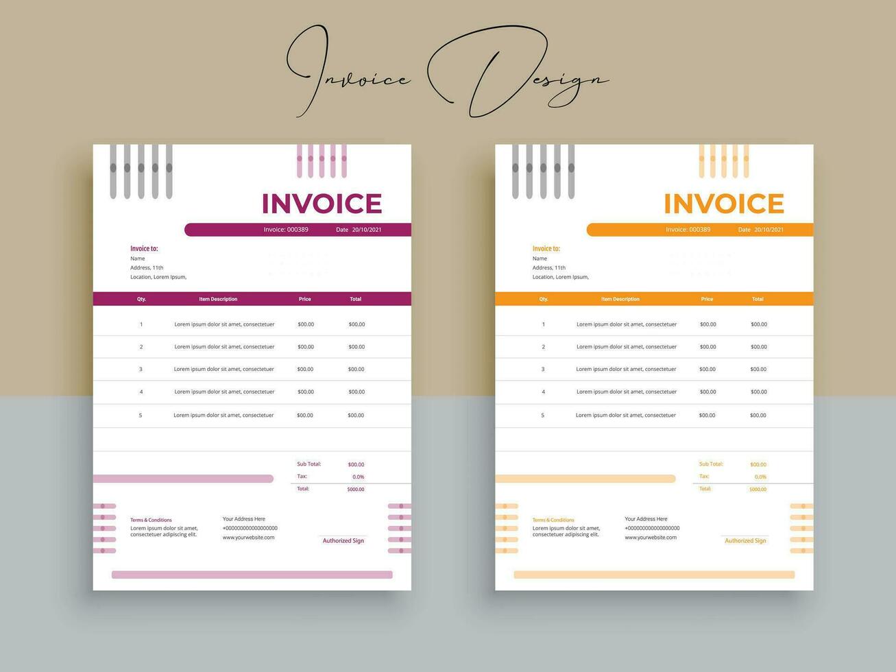 Invoice Design. Business invoice form template. money bills or pricelist and payment agreement design templates. vector