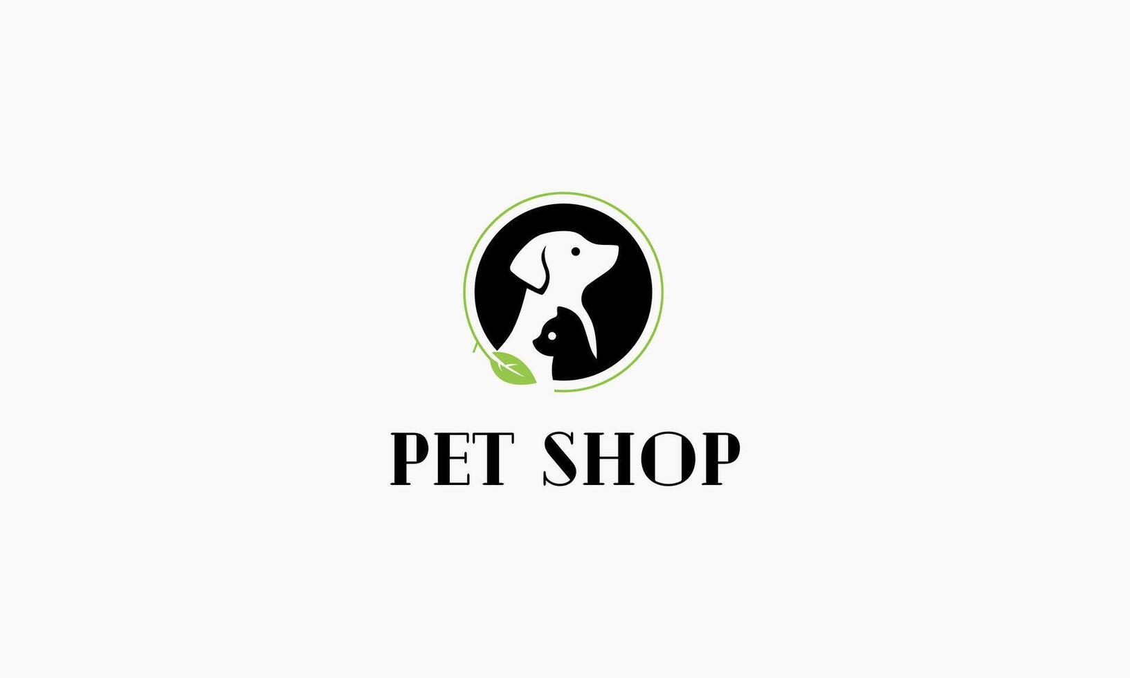 cat and dog pet love logo with line art concept design illustration vector