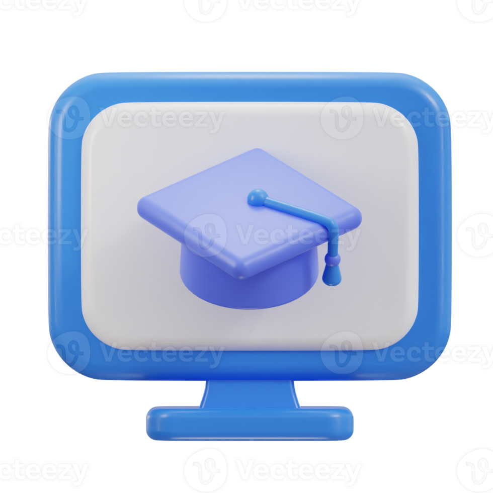 computer monitor display and graduation cap online education icon png