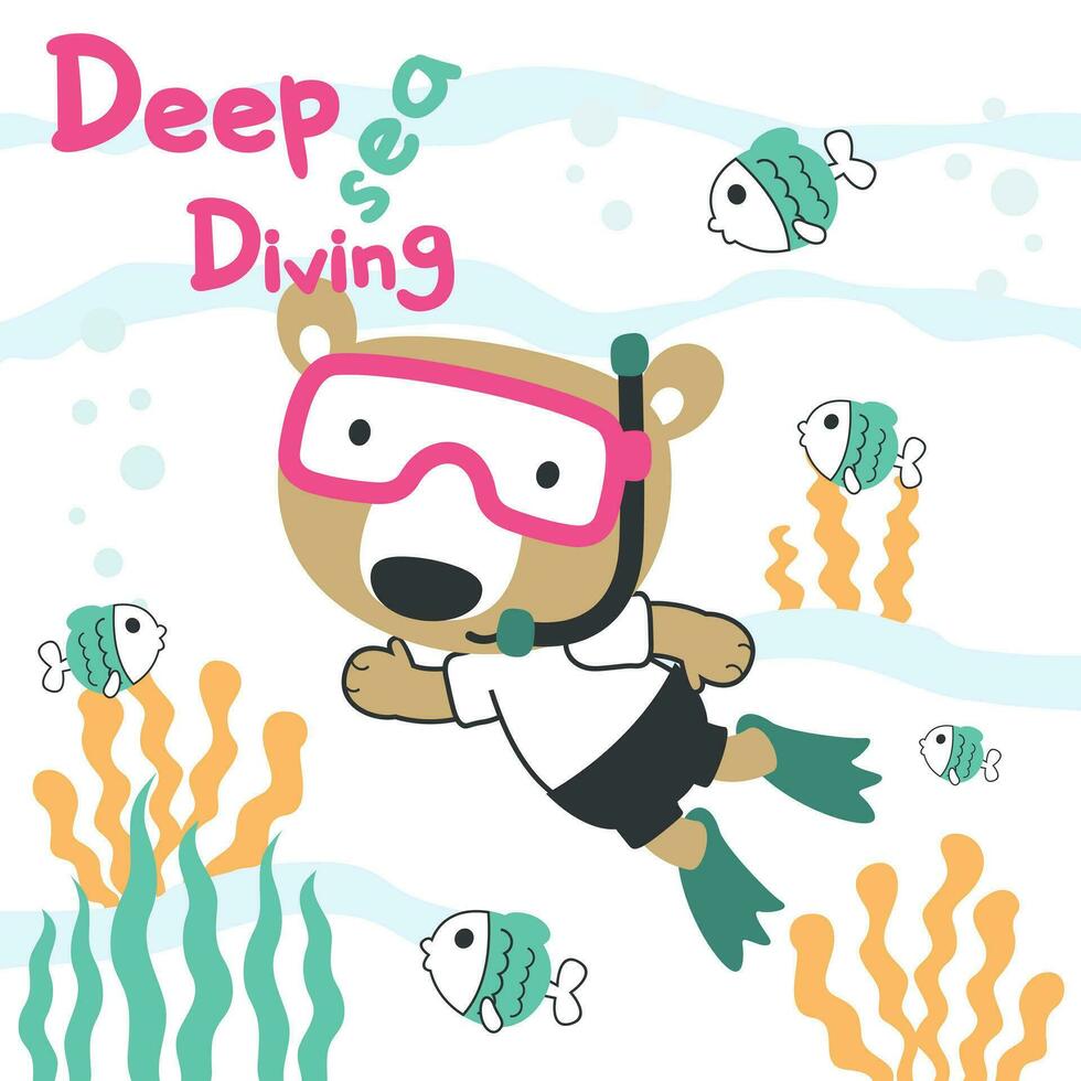 Cute animal in snorkel mask diving in the sea isolated on white background illustration vector suitable for stickers and t shirts kids baby, t shirt print design, fashion graphic and other decoration.