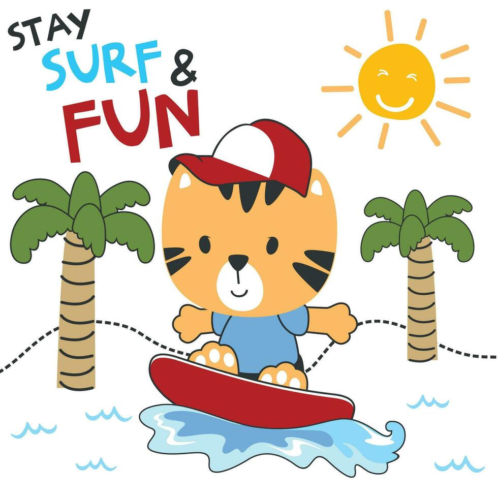 surf hora con linda pequeño oso a verano. lata ser usado para camiseta impresión, niños vestir Moda diseños, bebé ducha invitación tarjetas y otro decoración. vector