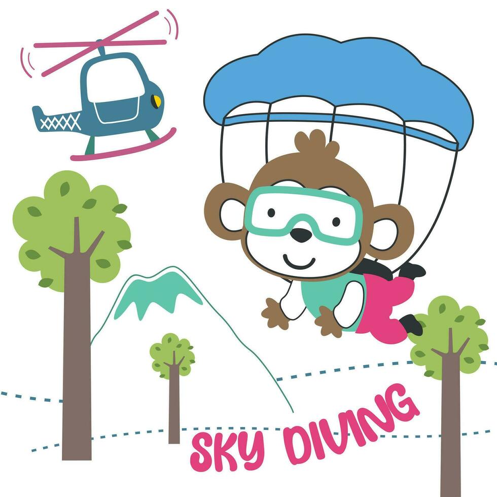 Vector illustration of a cute little animal flying with a parachute. with cartoon style. Creative vector childish background for fabric textile, nursery wallpaper, poster, card, vector illustration