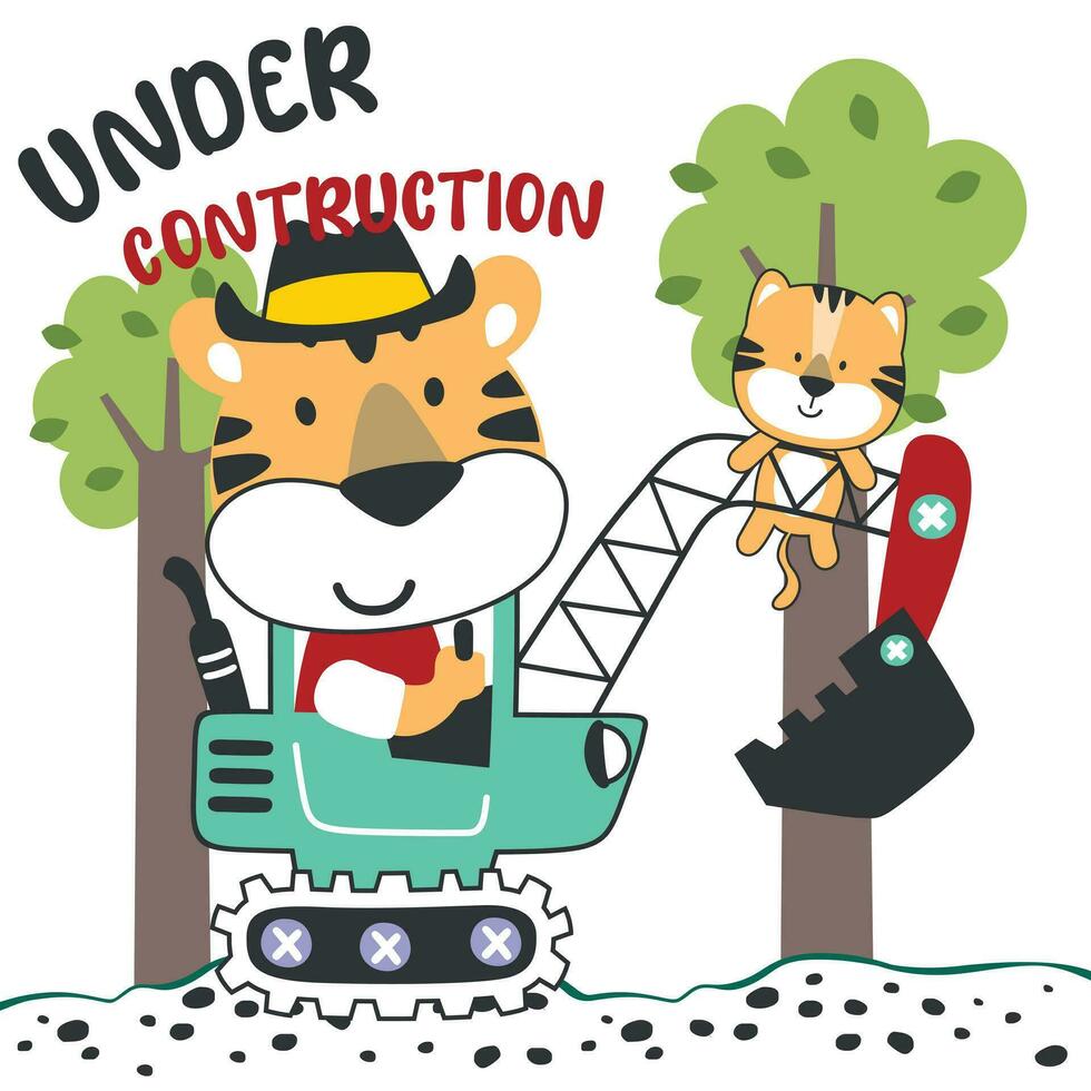 Cute little animal on excavator. Can be used for t-shirt print, kids wear fashion design, print for t-shirts, baby clothes, poster. and other decoration. vector