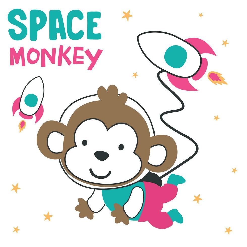 Vector illustration of cute cartoon astronauts little animal in space, Childish design for kids activity colouring book or page.