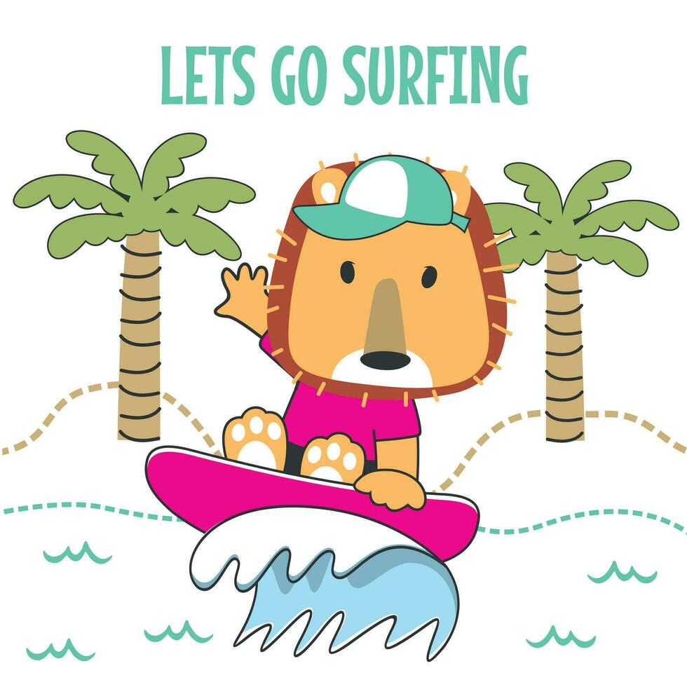 surf hora con linda pequeño oso a verano. lata ser usado para camiseta impresión, niños vestir Moda diseños, bebé ducha invitación tarjetas y otro decoración. vector