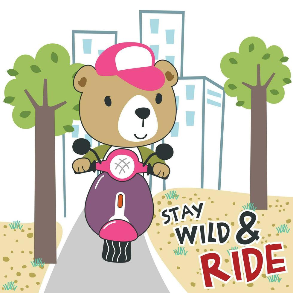 vector ilustración de linda oso montando scooter. lata ser usado para camiseta impresión, niños vestir Moda diseños, bebé ducha invitación tarjetas y otro decoración.
