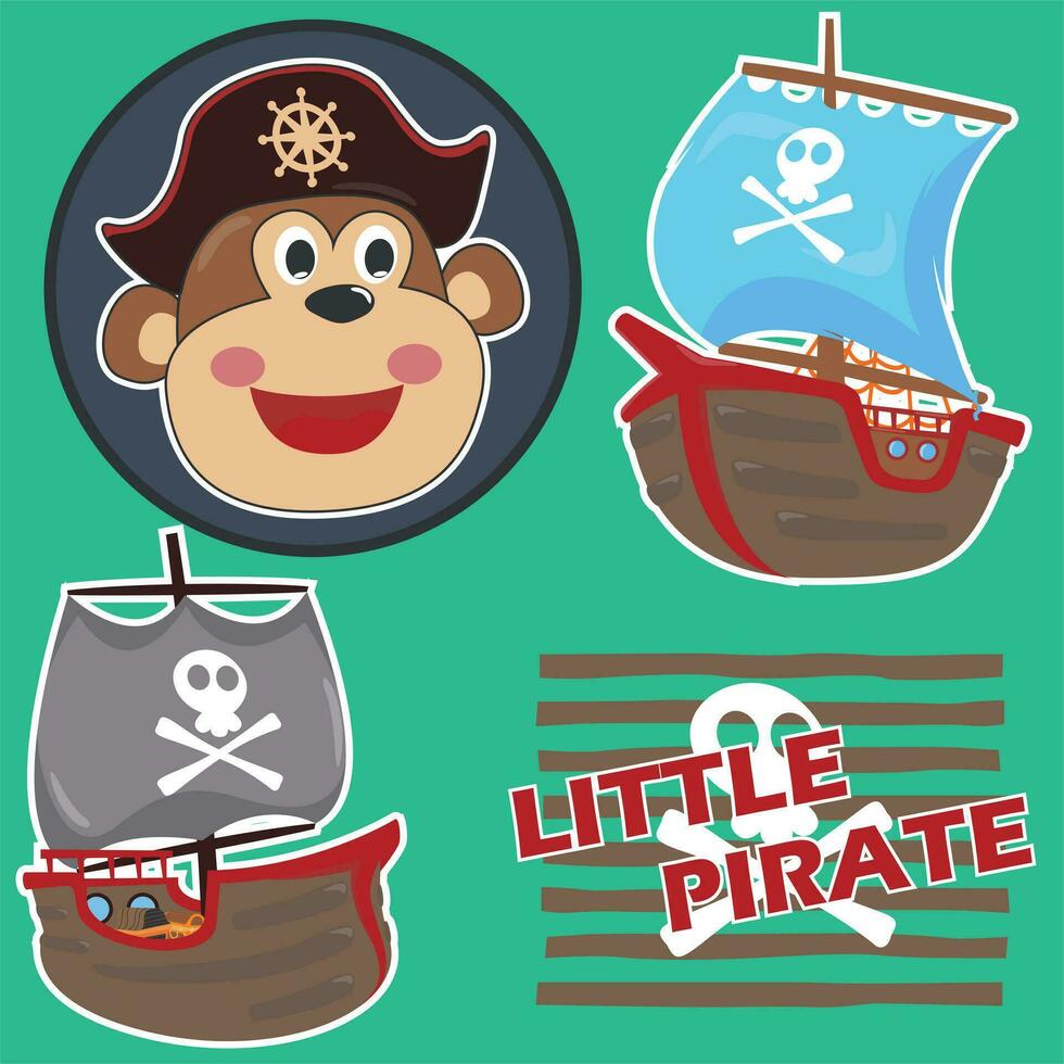 Cute bear the animal sailor and the boat with cartoon style. Can be used for t-shirt print, kids wear fashion design, baby shower invitation card. fabric, textile, nursery wallpaper, poster. vector
