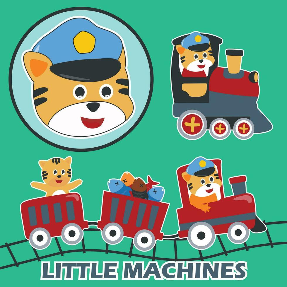 funny animals cartoon on train, Can be used for t-shirt print, kids wear fashion design, invitation card. fabric, textile, nursery wallpaper, poster and other decoration. vector