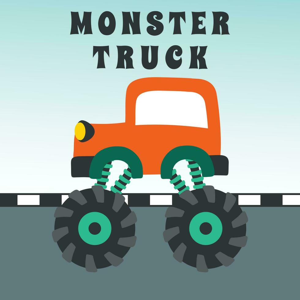 vector ilustración de dinosaurios montando monstruo camión con dibujos animados estilo. lata ser usado para camiseta imprimir, niños tener puesto, invitación tarjeta. tela, textil, guardería fondo de pantalla, póster y otro decoración.