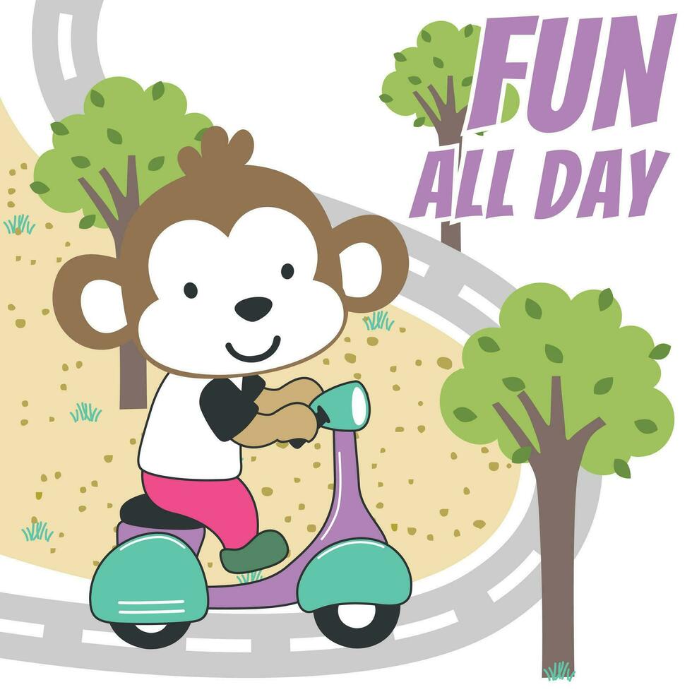 Vector illustration of cute bear Riding Scooter. Can be used for t-shirt printing, children wear fashion designs, baby shower invitation cards and other decoration.