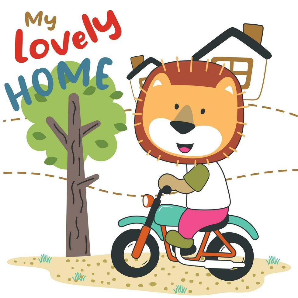 vector illustration of cute little bear ride motorcycle. Creative vector childish background for fabric, textile, nursery wallpaper, poster, card, brochure. and other decoration.