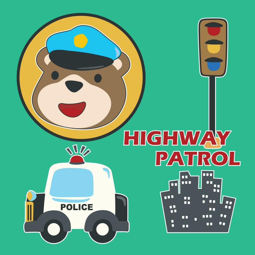 police patrol animal cartoon vector illustration. Creative vector childish background for fabric, textile, nursery wallpaper, poster, card, brochure. and other decoration.