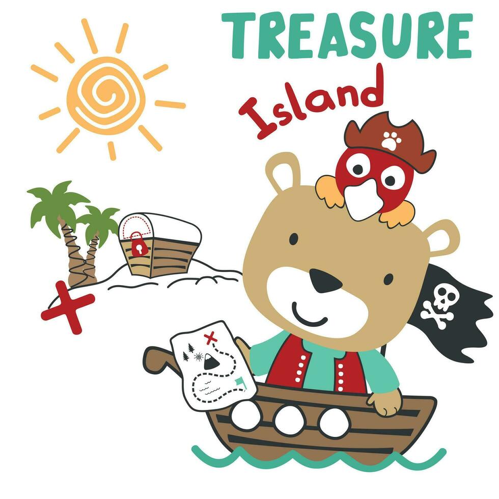 Vector illustration of funny bear pirate, suitable for stickers and t shirts kids baby, t shirt print design, fashion graphic and other decoration.