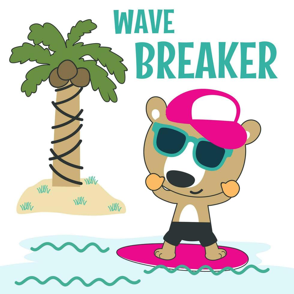 Surfing time with cute little bear at summer. Can be used for t-shirt printing, children wear fashion designs, baby shower invitation cards and other decoration. vector