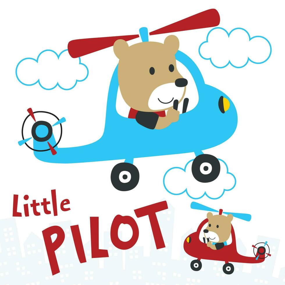 Vector illustration of cute cartoon bear pilot. Cartoon character for childrens book, album, baby shower, greeting card, party invitation, house interior. Vector stock illustration.