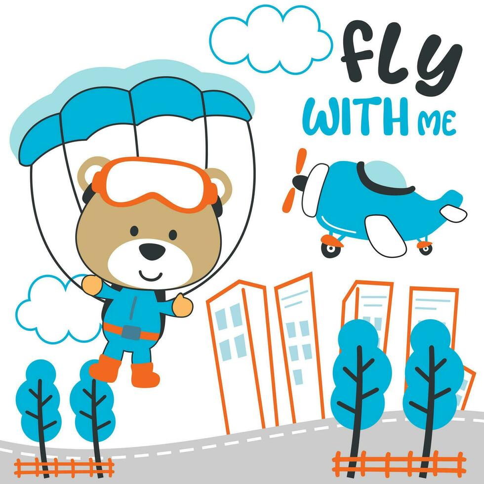 Vector illustration of a cute little animal flying with a parachute. with cartoon style. Creative vector childish background for fabric textile, nursery wallpaper, poster, card, vector illustration