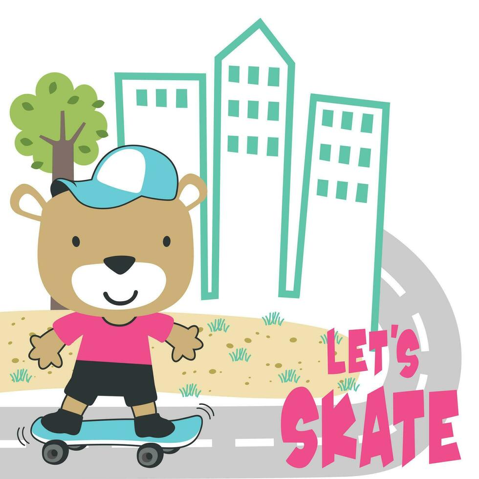 linda dibujos animados personaje oso patinador. vector impresión con linda león en un patineta. lata ser usado para camiseta imprimir, niños vestir Moda diseño, tela textil, guardería fondo de pantalla y otro decoración.