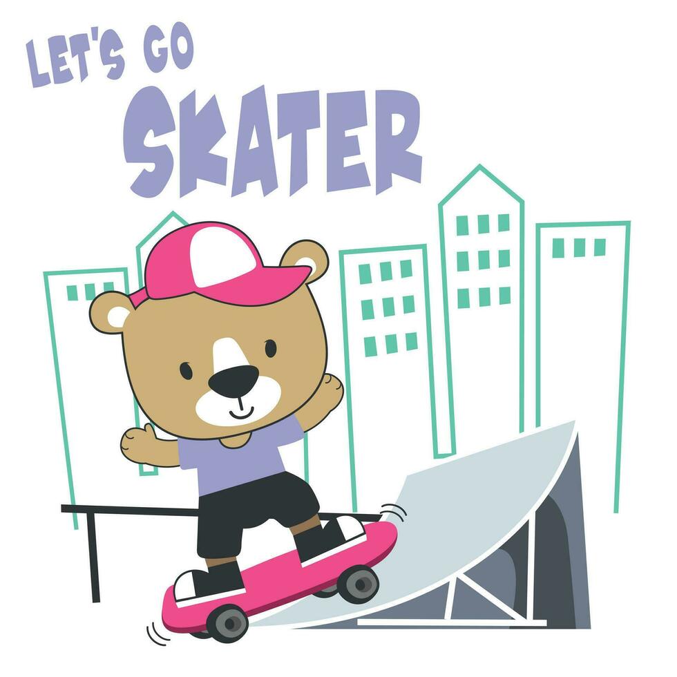 linda dibujos animados personaje oso patinador. vector impresión con linda león en un patineta. lata ser usado para camiseta imprimir, niños vestir Moda diseño, tela textil, guardería fondo de pantalla y otro decoración.