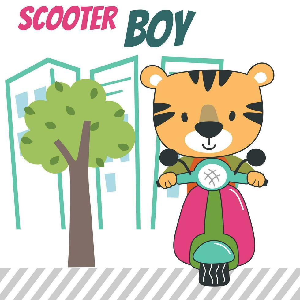 Vector illustration of cute bear Riding Scooter. Can be used for t-shirt printing, children wear fashion designs, baby shower invitation cards and other decoration.