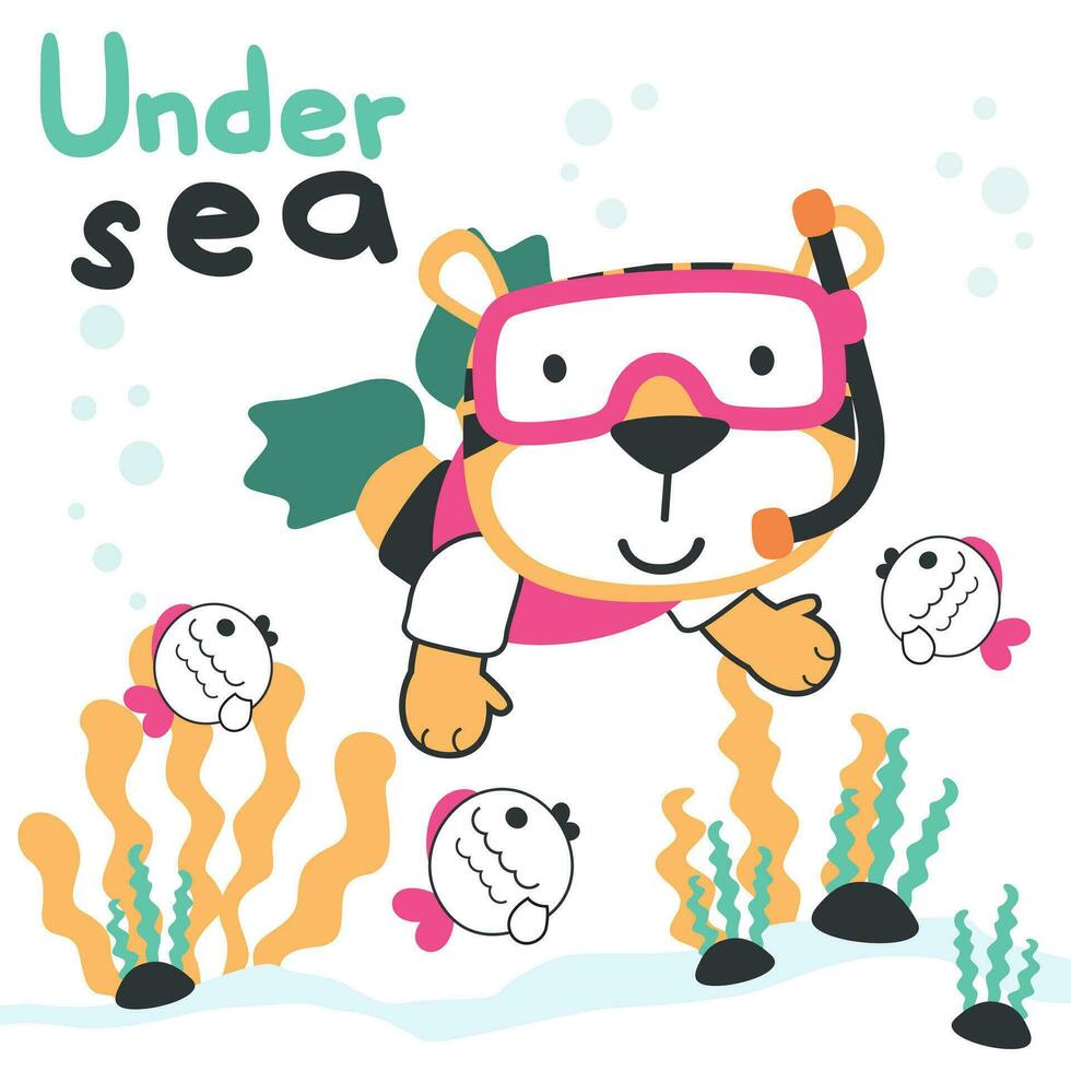 Cute animal in snorkel mask diving in the sea isolated on white background illustration vector suitable for stickers and t shirts kids baby, t shirt print design, fashion graphic and other decoration.